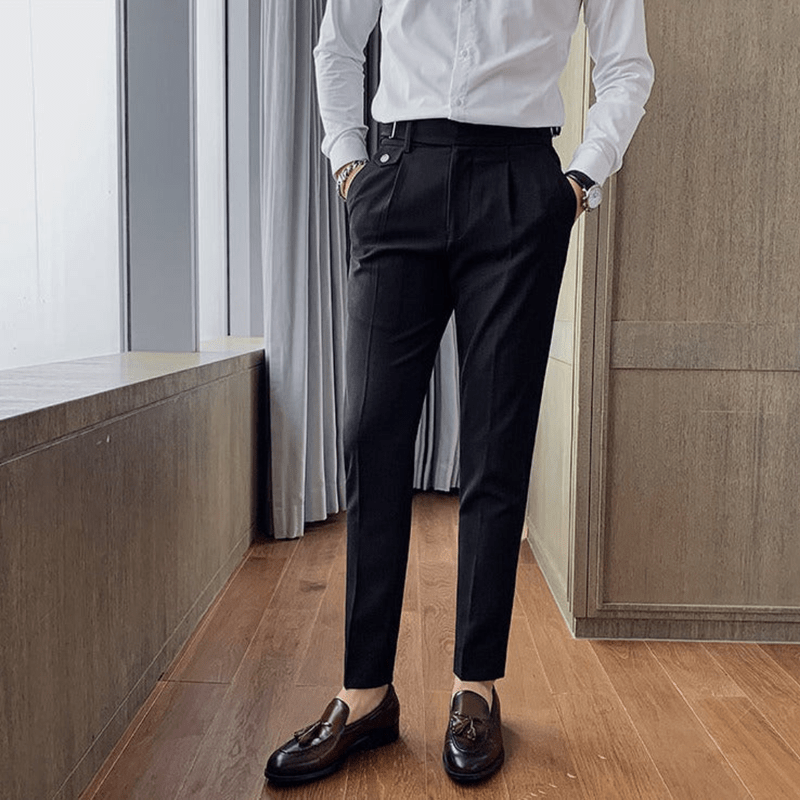 Mason Luxor Men Fashion Mason | Men’s Pleated British Cotton Trousers – High Waist Tailored Fit Pants - Business