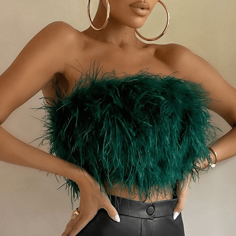 Mason Luxor Men Fashion Mason | Women's Feather Bandeau Party Top – Perfect for Summer