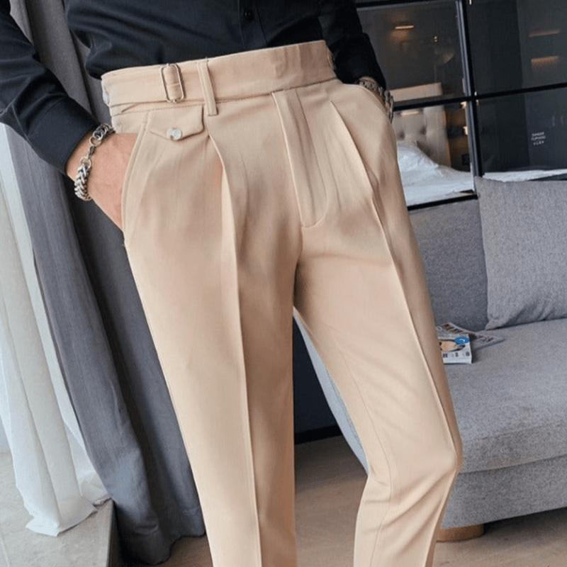 Mason Luxor Men Fashion Mason | Men’s Pleated British Cotton Trousers – High Waist Tailored Fit Pants - Business
