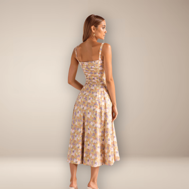 Mason Luxor Men Fashion Mason | Women Midi Dress Soft Pastel Garden Party Dress – Elegant Floral Print
