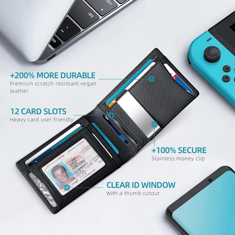 Mason Luxor Men Fashion Mason | Mens Wallets Slim RFID Blocking Carbon Fiber Leather Wallets Mens