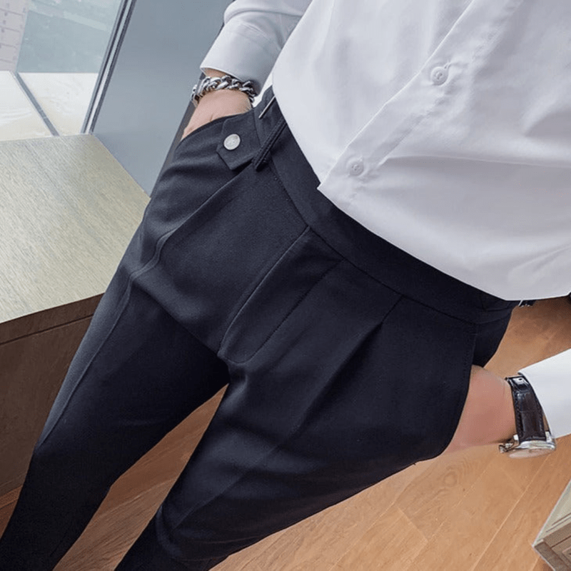 Mason Luxor Men Fashion Mason | Men’s Pleated British Cotton Trousers – High Waist Tailored Fit Pants - Business