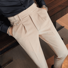 Mason Luxor Men Fashion Mason | Men’s Pleated British Cotton Trousers – High Waist Tailored Fit Pants - Business
