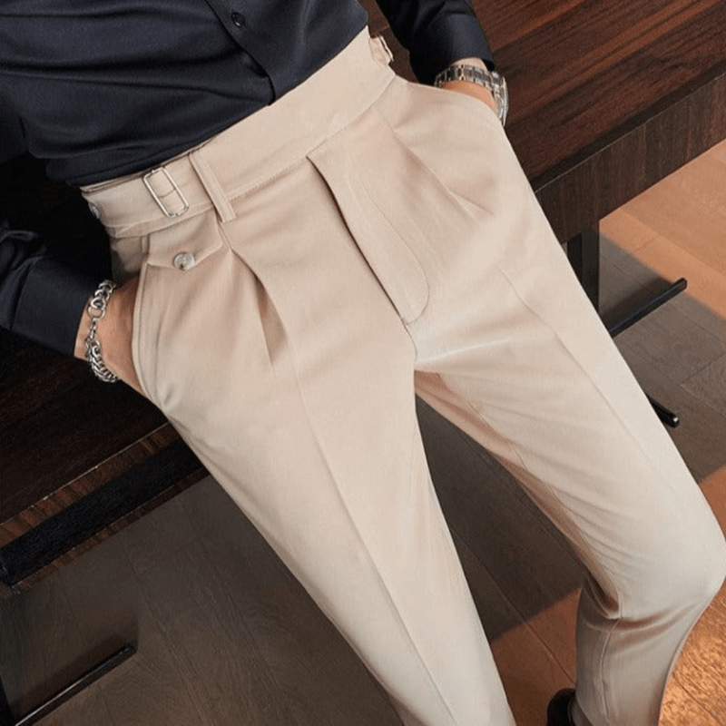 Mason Luxor Men Fashion Mason | Men’s Pleated British Cotton Trousers – High Waist Tailored Fit Pants - Business
