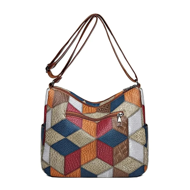 Mason Luxor Men Fashion Mason | Vegan Leather Shoulder Bag | Trendy Everyday Handbag for Women - Colourful Patchwork