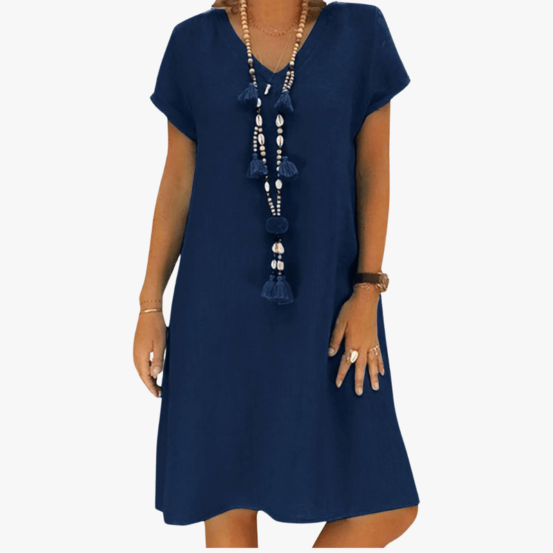 Mason Luxor Men Fashion Mason | Women's Dress Summer Linen Dresses Casual V Neck Midi Dress Short Sleeve A-line Dress Sundress Tunic Dress Without Accessories