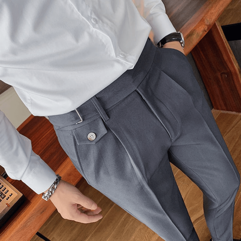 Mason Luxor Men Fashion Mason | Men’s Pleated British Cotton Trousers – High Waist Tailored Fit Pants - Business