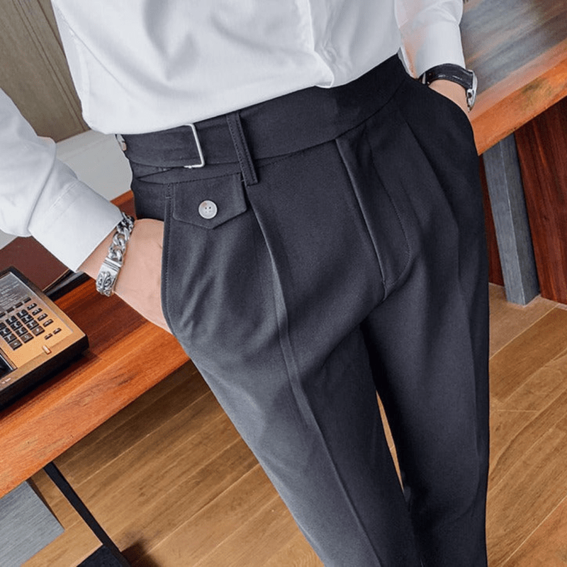 Mason Luxor Men Fashion Mason | Men’s Pleated British Cotton Trousers – High Waist Tailored Fit Pants - Business