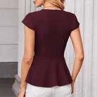 Mason Luxor Men Fashion Mason | Women's A-Line Waist Blouse Slim Fit Elegant Ruffle Blouse