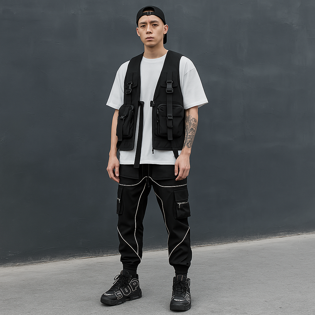 Mason Luxor Men Fashion Mason | Techwear Combat Reflective Black Cargo Pants