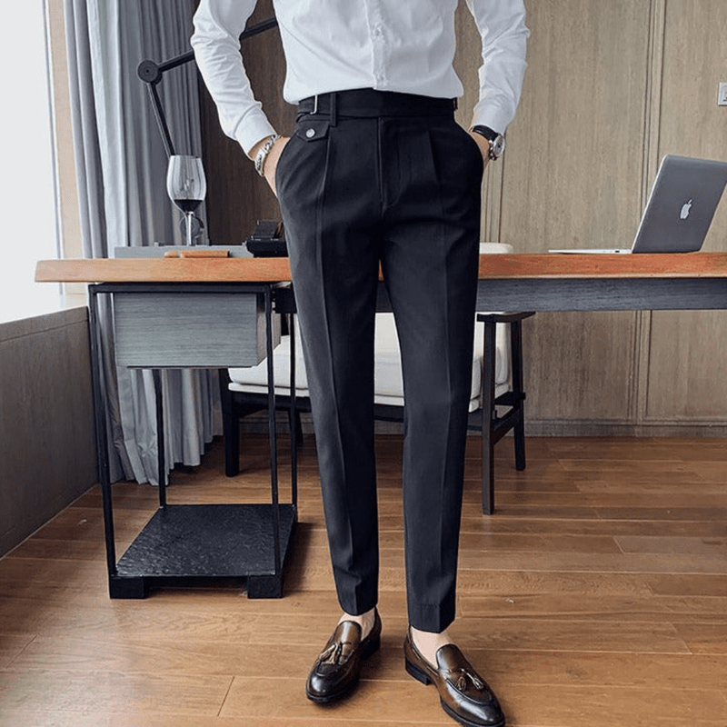 Mason Luxor Men Fashion Mason | Men’s Pleated British Cotton Trousers – High Waist Tailored Fit Pants - Business