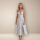 Mason Luxor Men Fashion Mason | Women Midi Dress Soft Pastel Garden Party Dress – Elegant Floral Print