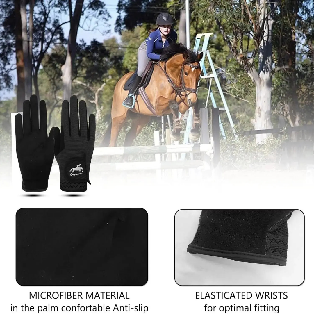 Mason Luxor Men Fashion Mason | Ladies Horse Riding Gloves - Women Equestrian Black Stretch Fabric Silicone