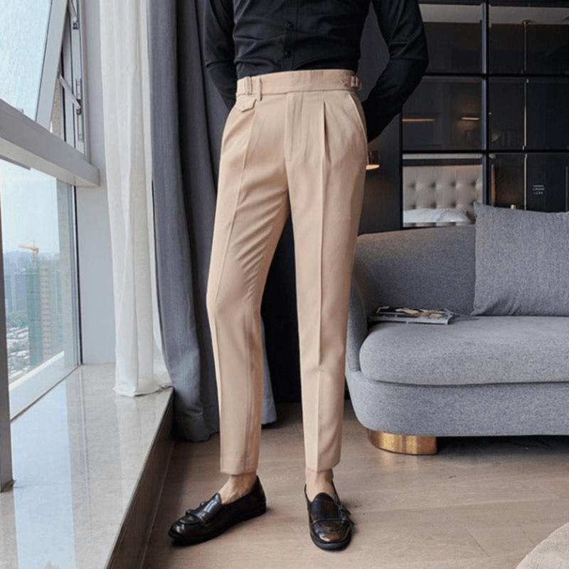 Mason Luxor Men Fashion Mason | Men’s Pleated British Cotton Trousers – High Waist Tailored Fit Pants - Business