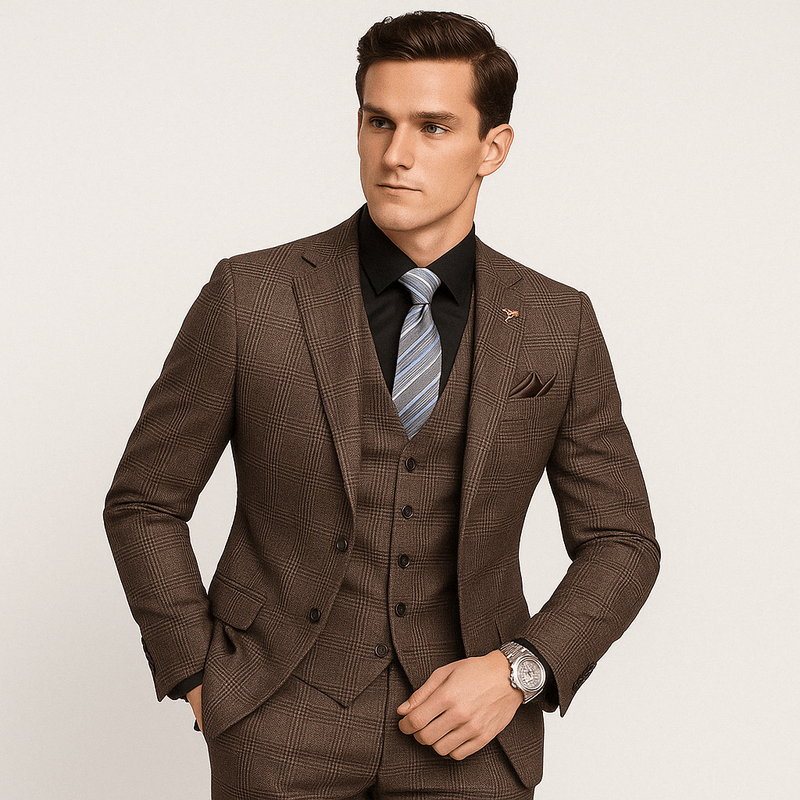 Mason Luxor Men Fashion Mason | Men's Plaid Formal Suit Retro Suit 3 Pieces