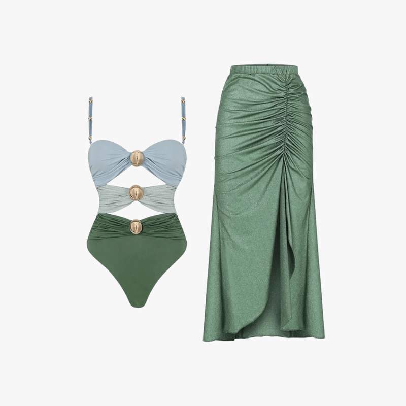 Mason Luxor Men Fashion Mason | Full Swimsuit Set With Cover Up Sexy Swimwear Women Off Shoulder Swim Suits Patchwork Bathsuit Belt Bodysuit Beachwear