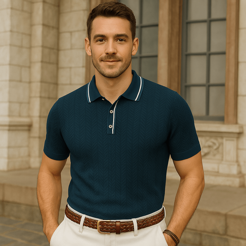 Mason Luxor Men Fashion Mason | Men's Waffle Knit Short Sleeve Casual Polo Shirts