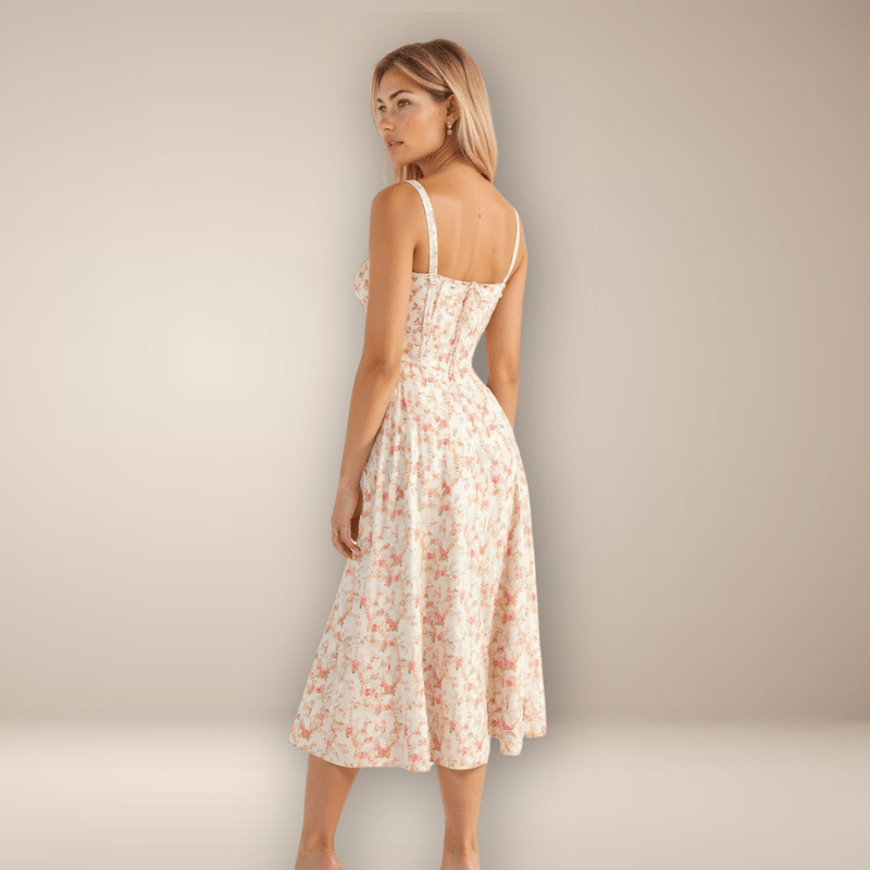 Mason Luxor Men Fashion Mason | Women Midi Dress Soft Pastel Garden Party Dress – Elegant Floral Print