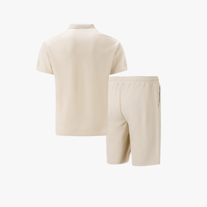 Mason Luxor Men Fashion Mason | Men Soft Waffle Knit Summer Co-ord – Lightweight Matching Polo Shirt & Shorts