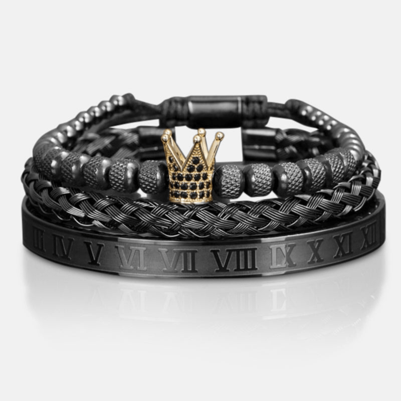 Mason Luxor Men Fashion Mason | Men’s Crown Bracelet Set – Roman Numeral Edition