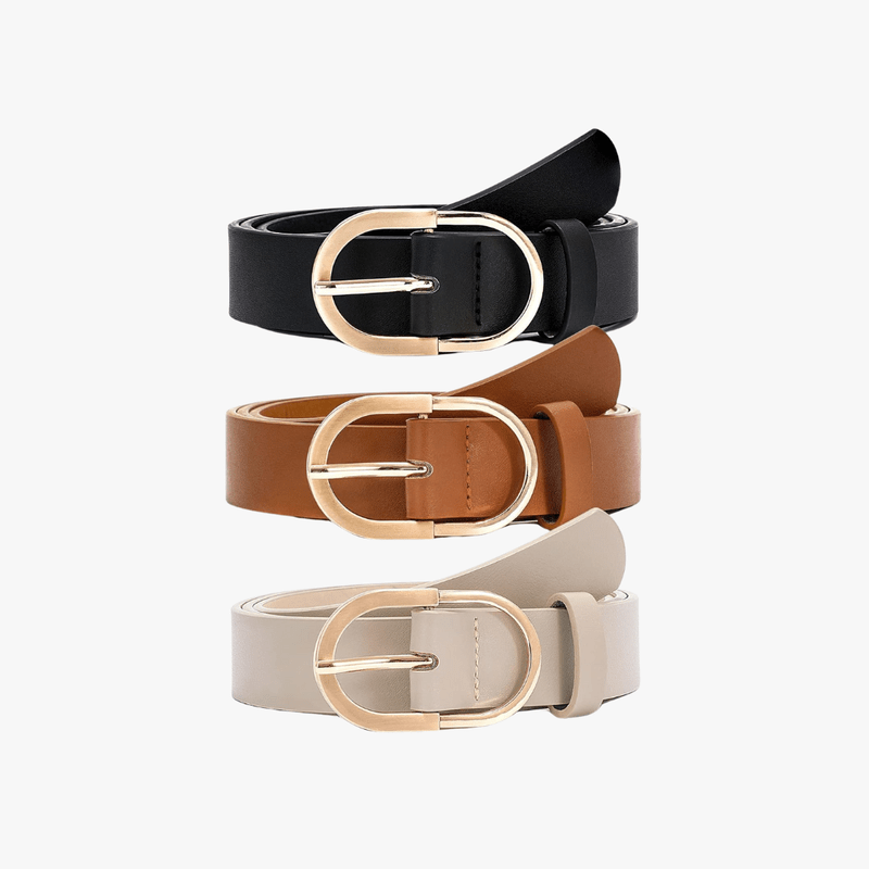 Mason Luxor Men Fashion Mason | 3 Pack Women's Leather Belt with Gold Buckle Ladies Waist Belts for Jeans & Pants