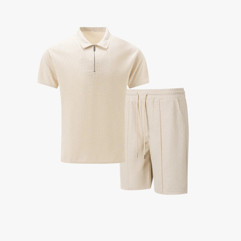 Mason Luxor Men Fashion Mason | Men Soft Waffle Knit Summer Co-ord – Lightweight Matching Polo Shirt & Shorts
