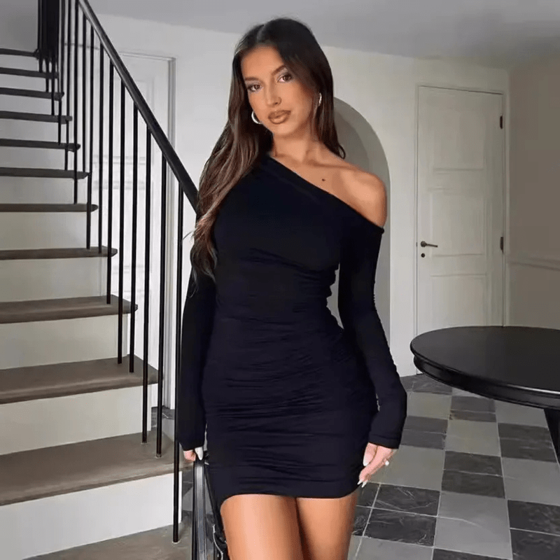 Mason Luxor Men Fashion Mason | Women Off Shoulder Mini Dress Ruched Long Sleeve Bodycon Dress Sexy Party Dress Going Out Clubbing