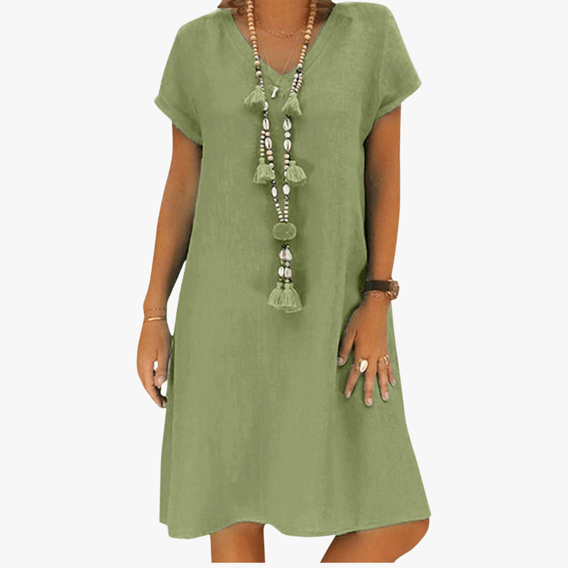 Mason Luxor Men Fashion Mason | Women's Dress Summer Linen Dresses Casual V Neck Midi Dress Short Sleeve A-line Dress Sundress Tunic Dress Without Accessories