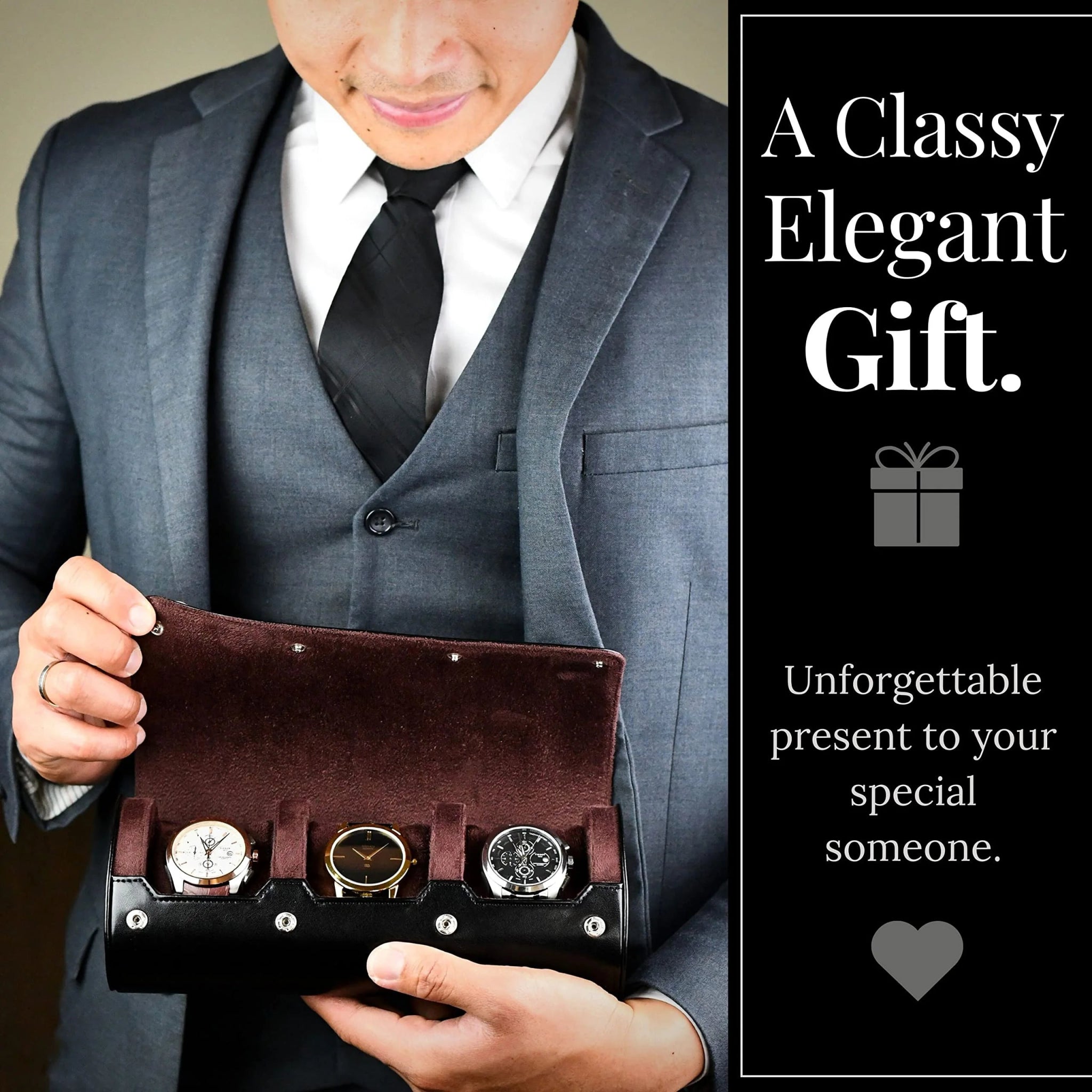 Mason | Luxury Leather Watch Roll – Travel Case for 1–4 Watches with Snap Closure - Mason Luxor Men Fashion