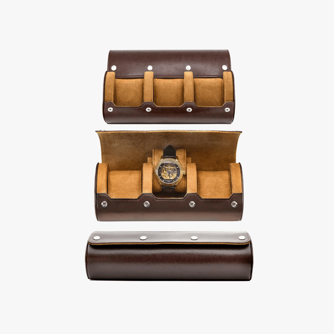 Mason | Luxury Leather Watch Roll – Travel Case for 1–4 Watches with Snap Closure - Mason Luxor Men Fashion