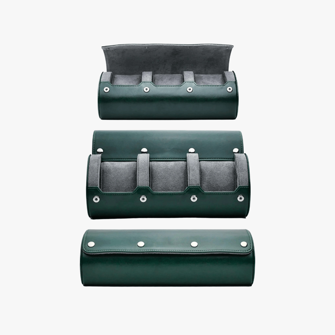 Mason | Luxury Leather Watch Roll – Travel Case for 1–4 Watches with Snap Closure - Mason Luxor Men Fashion