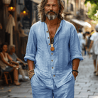 Mason | Men’s 100% Cotton Summer Co - ord Set – Button Shirt & Shorts Holiday beach Set - Mason Luxor Men Fashion