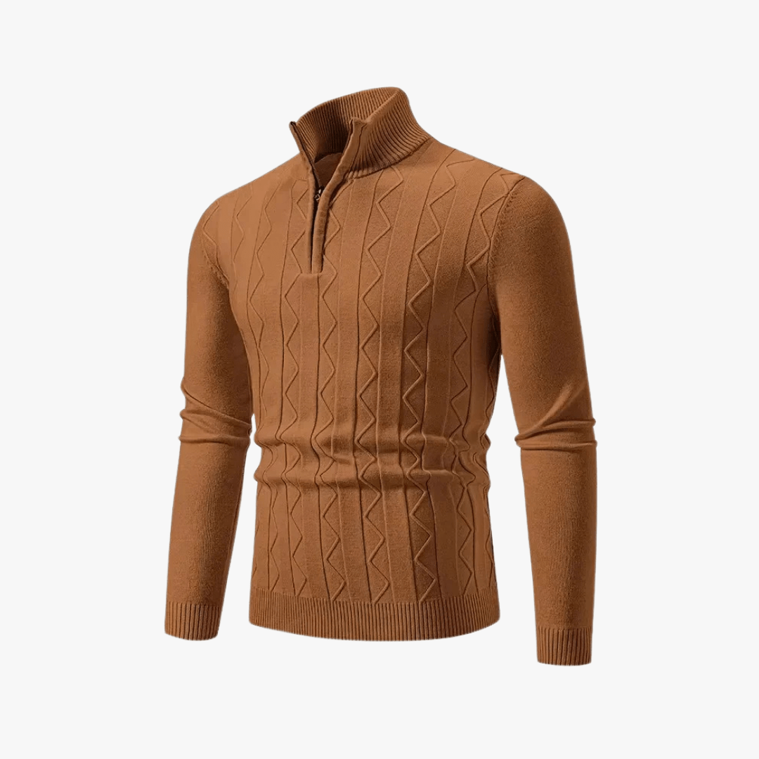 Mason | Men’s Cable Knit Half - Zip Sweater - Mason Luxor