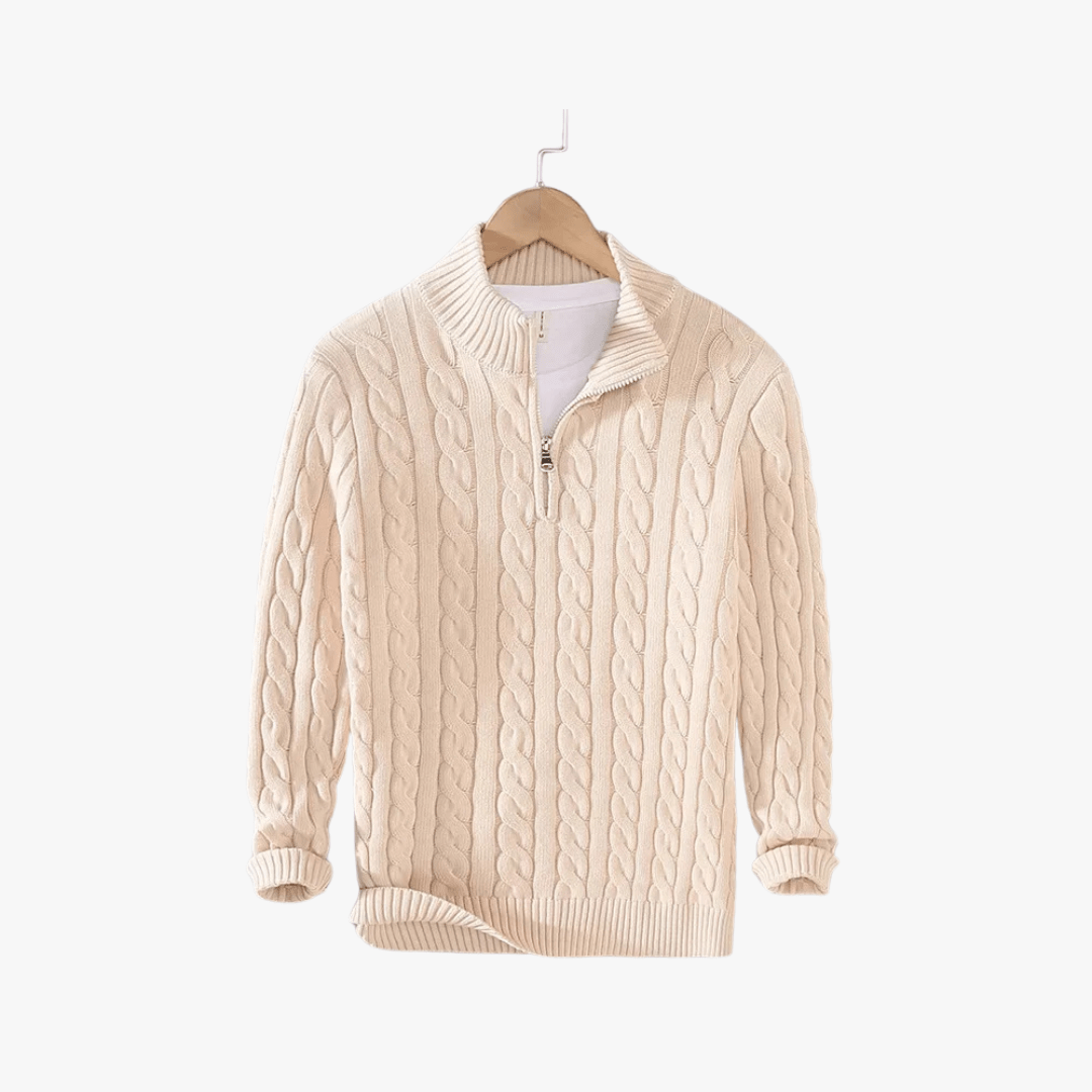 Mason | Men’s Cable Knit Half - Zip Sweater - Mason Luxor