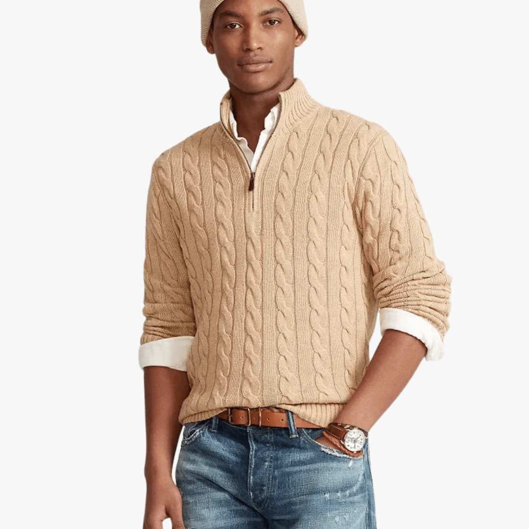 Mason | Men’s Cable Knit Half - Zip Sweater - Mason Luxor