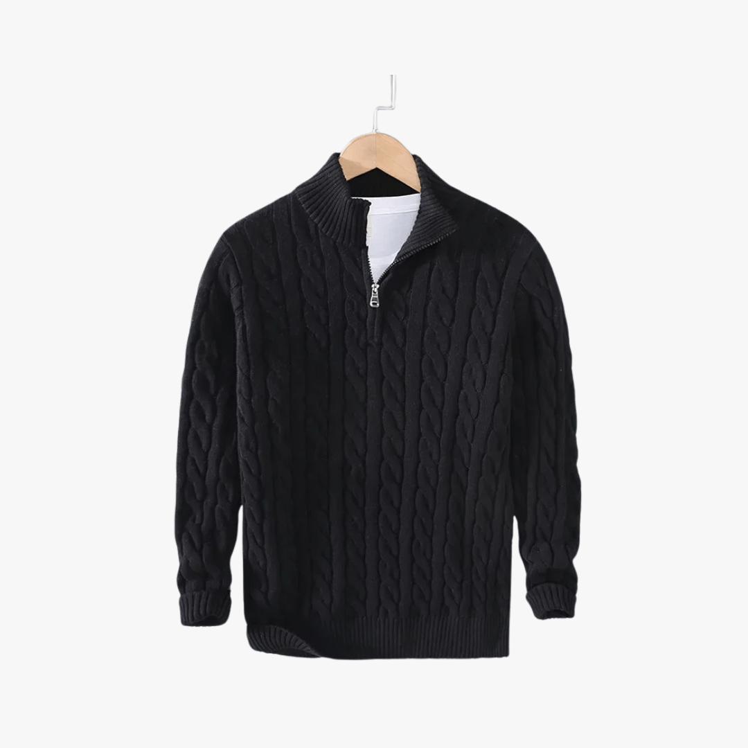 Mason | Men’s Cable Knit Half - Zip Sweater - Mason Luxor
