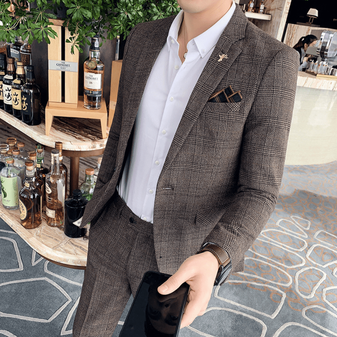 Mason | Men&#39;s Plaid Formal Suit Retro Suit 2 Pieces - Mason Luxor Men Fashion