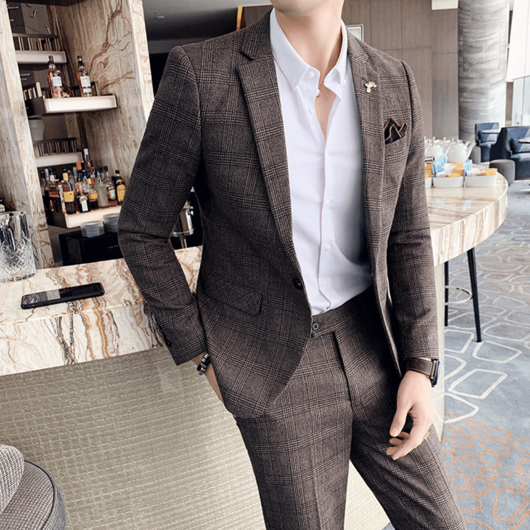 Mason | Men&#39;s Plaid Formal Suit Retro Suit 2 Pieces - Mason Luxor Men Fashion