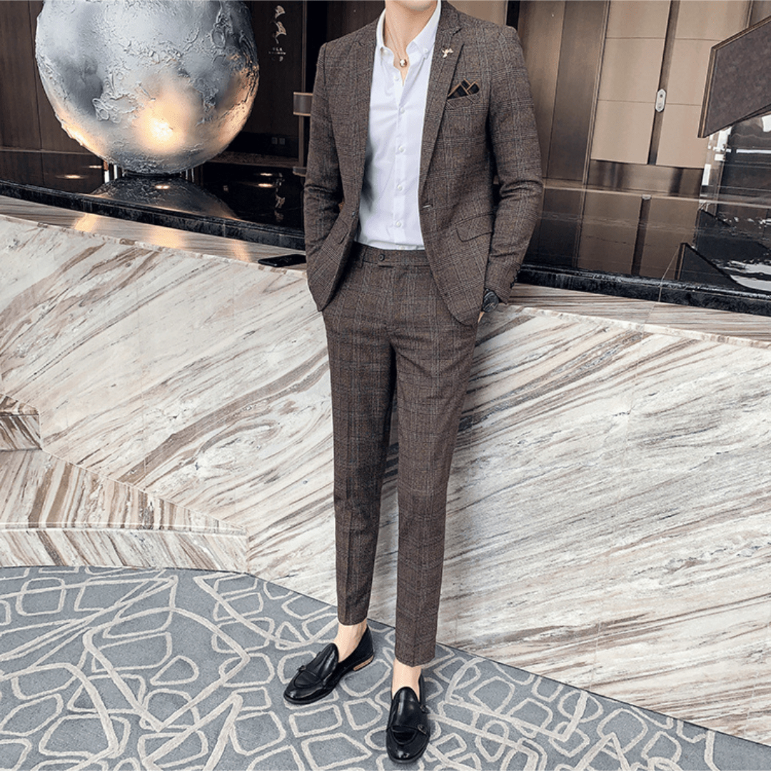 Mason | Men's Plaid Formal Suit Retro Suit 2 Pieces - Mason Luxor Men Fashion
