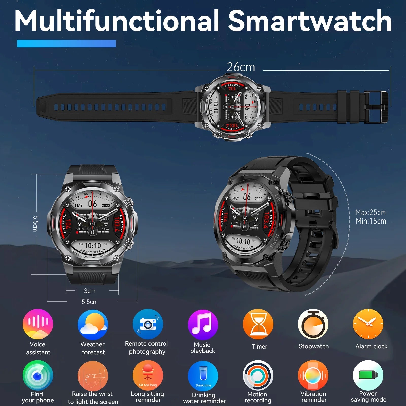 Mason | Men’s Rugged Smartwatch – Fitness Tracker with Call & Heart Rate Monitor - Mason Luxor Men Fashion