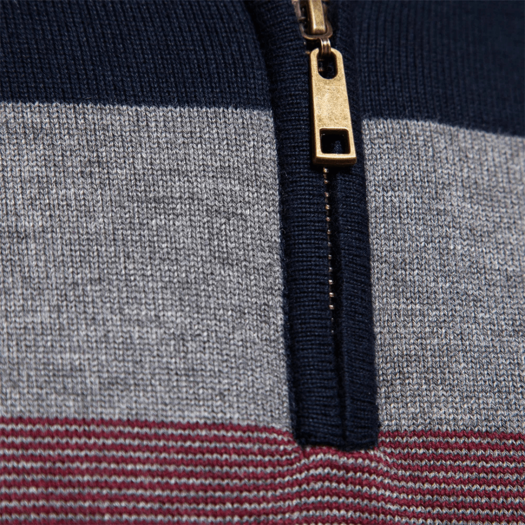 Mason | Men’s Striped Half - Zip Sweater - Mason Luxor