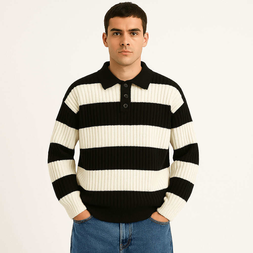 Mason | Men’s Striped Polo Sweater - Mason Luxor