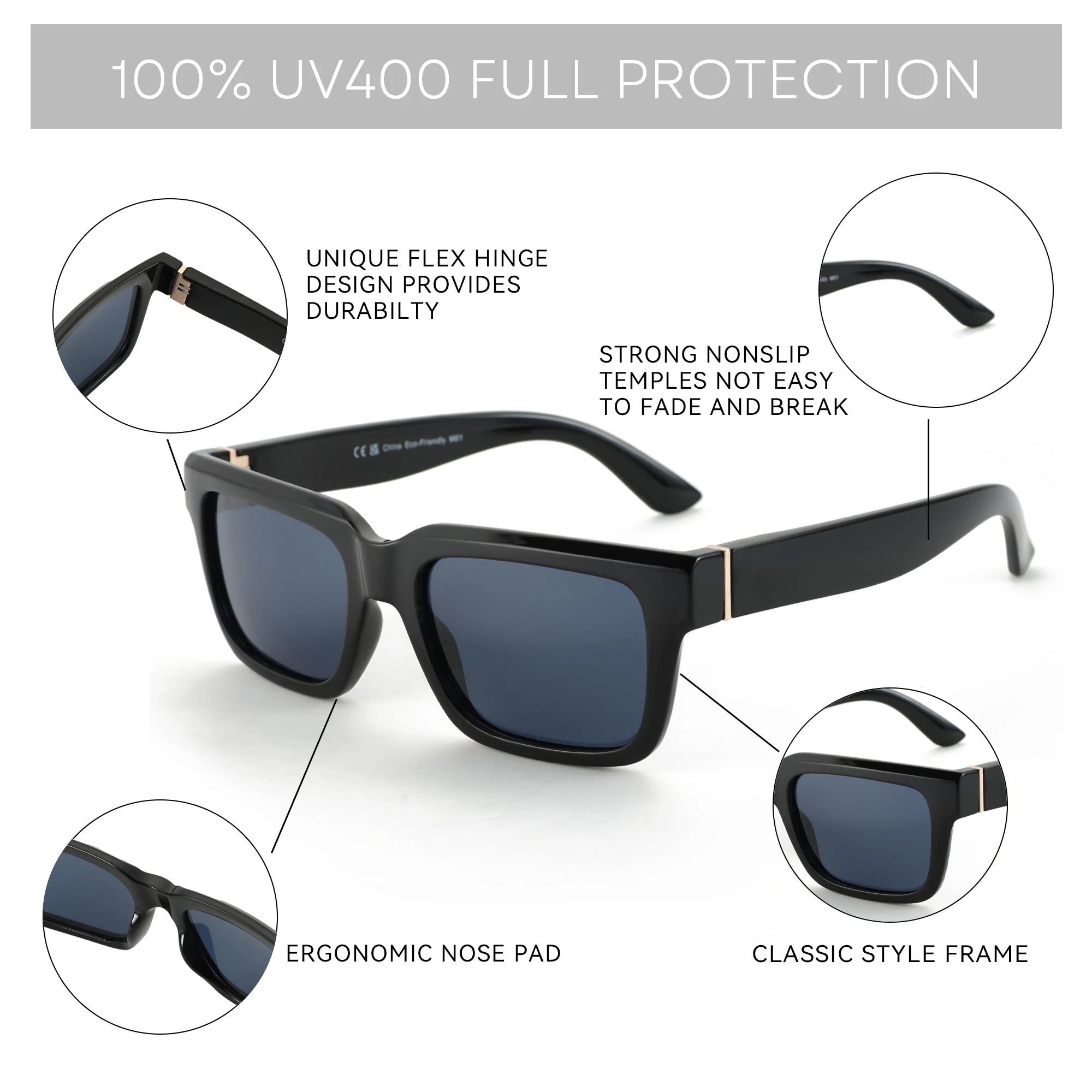 Mason | Unisex Anti - Glare UV400 Rectangle Frame Sunglasses - Mason Luxor Men Fashion