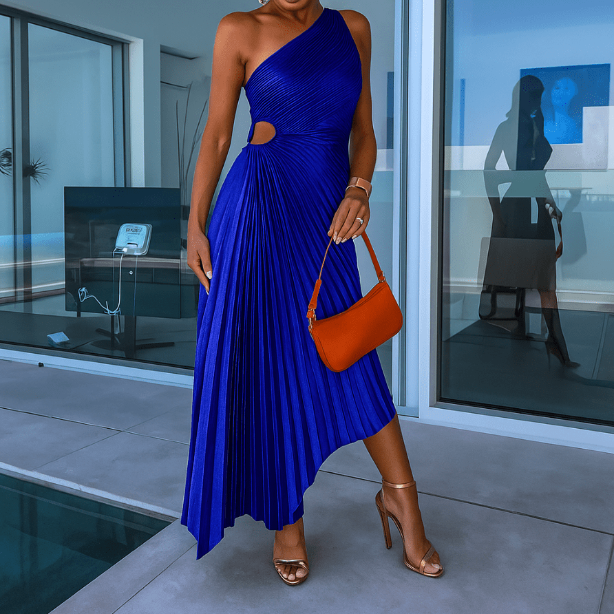 Mason | Women’s Asymmetric Pleated Midi Dress - Mason Luxor