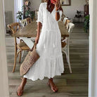 Mason | Bohemian Eyelet White Boho Dress – V - Neck Tiered Cotton Maxi - Mason Luxor