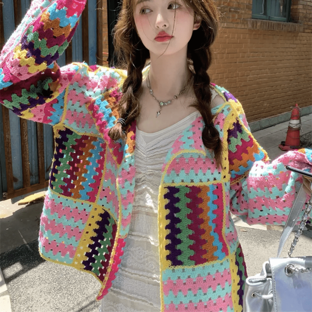 Mason | Boho Crochet Patchwork Cardigan – Handcrafted Retro Vibes - Mason Luxor Men Fashion