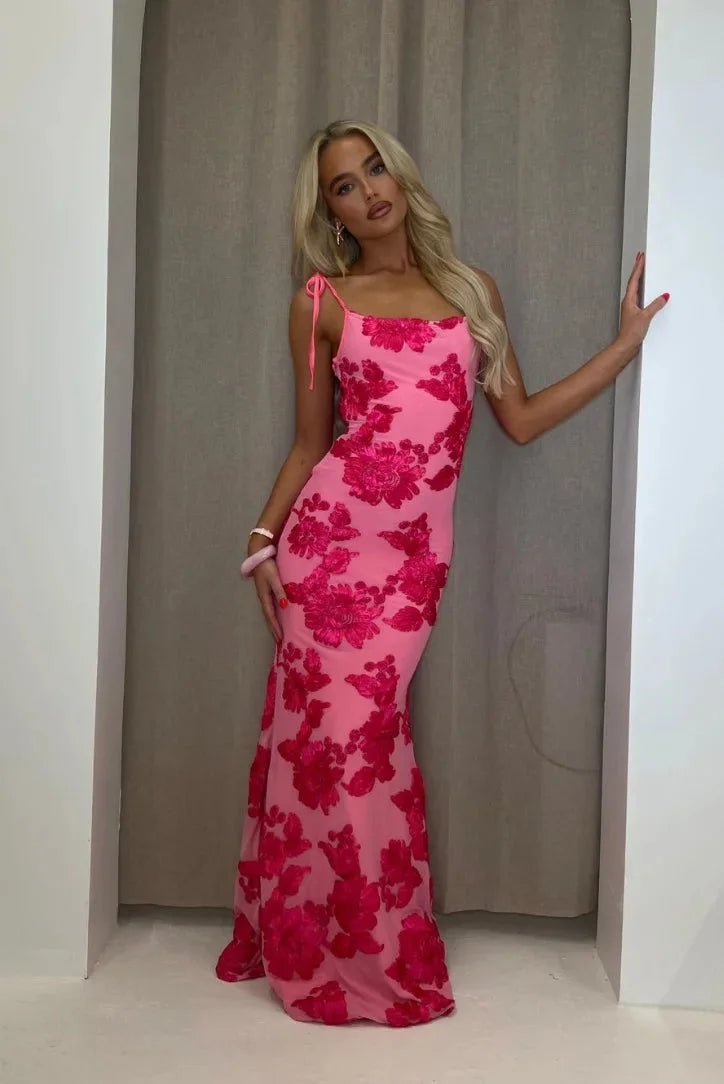 Mason | Pink Floral Maxi Dress – Sculpted & Feminine Fit - Mason Luxor