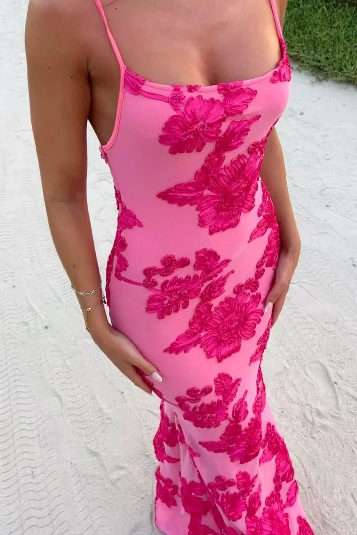 Mason | Pink Floral Maxi Dress – Sculpted & Feminine Fit - Mason Luxor