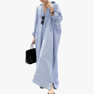 Mason | Women's Oversized Striped Cotton Kaftan Dress – Long Sleeve V - Neck Maxi - Mason Luxor Men Fashion