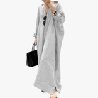 Mason | Women's Oversized Striped Cotton Kaftan Dress – Long Sleeve V - Neck Maxi - Mason Luxor